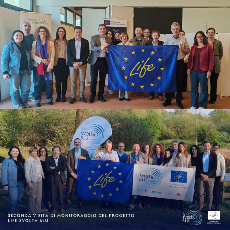 Il team di EPC SRL tiene in mano la bandiera del Progetto Life nell'anno 2025